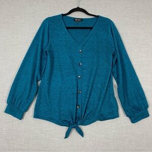 Lily Morgan Tie Front Long Sleeve Top V Neck Teal Colour